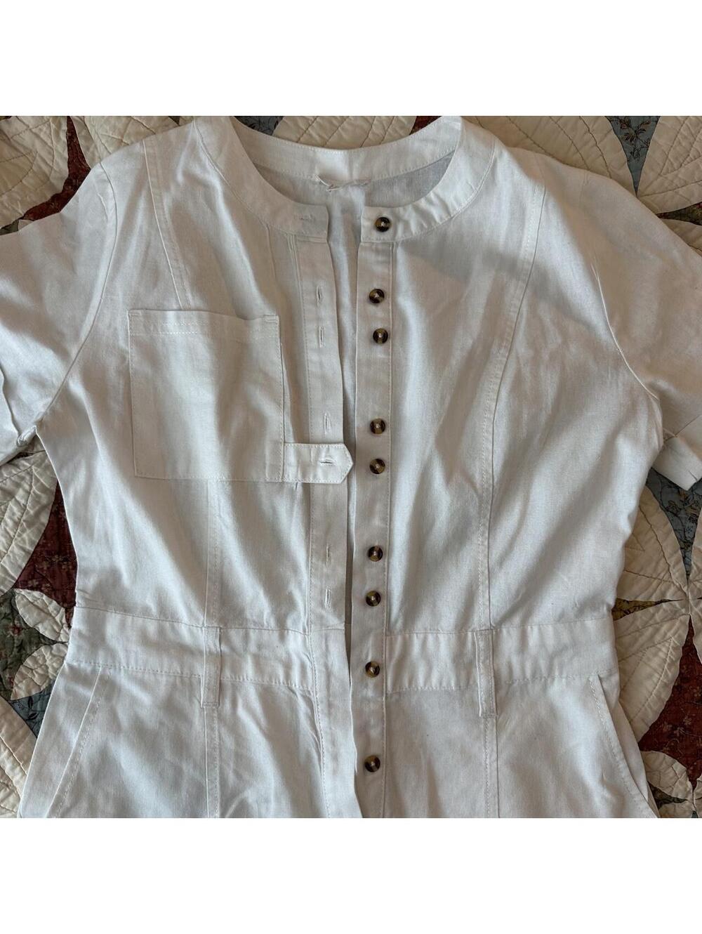 A Loves A White Utility Linen Blend Button Romper Linen cottagecore summer Sz S - Picture 2 of 7